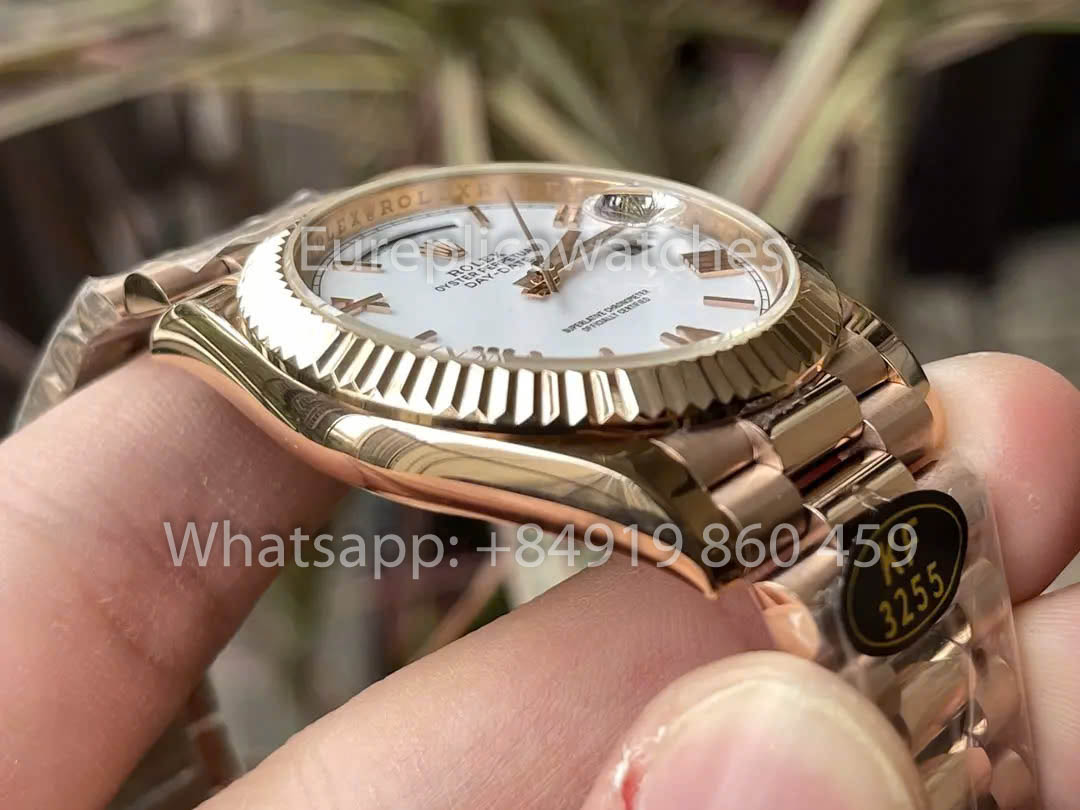 Rolex Everose Gold Day Date 40 228235-0032 White Dial  1:1 Best Clone KF Fabbrica 215 Gram
