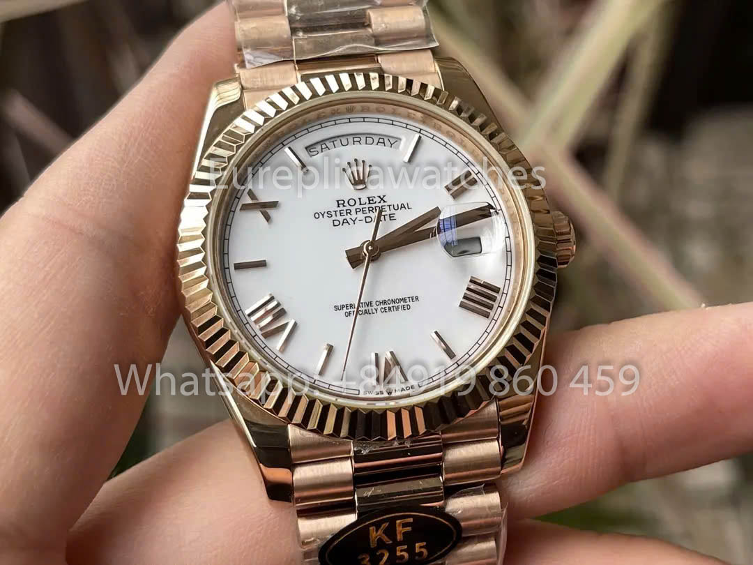 Rolex Everose Gold Day Date 40 228235-0032 White Dial  1:1 Best Clone KF Fabbrica 215 Gram