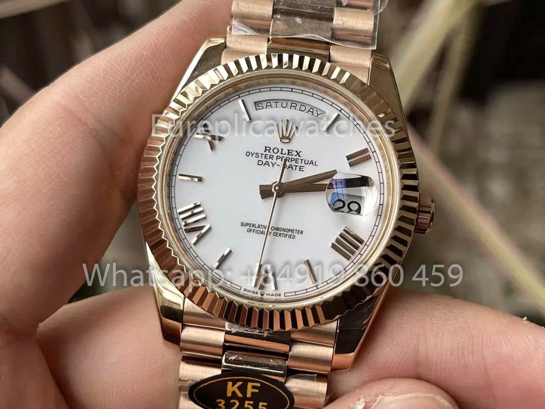 Rolex Everose Gold Day Date 40 228235-0032 White Dial  1:1 Best Clone KF Fabbrica 215 Gram