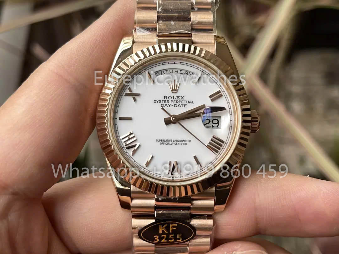 Rolex Everose Gold Day Date 40 228235-0032 White Dial  1:1 Best Clone KF Fabbrica 215 Gram