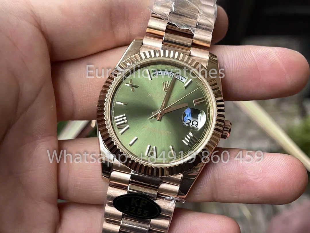 Rolex Everose Gold Day Date 40 228235-0025 Green Dial  1:1 Best Clone KF Fabbrica 215 Gram
