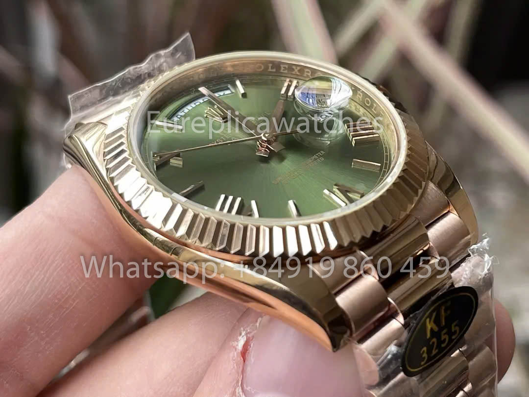 Rolex Everose Gold Day Date 40 228235-0025 Green Dial  1:1 Best Clone KF Fabbrica 215 Gram