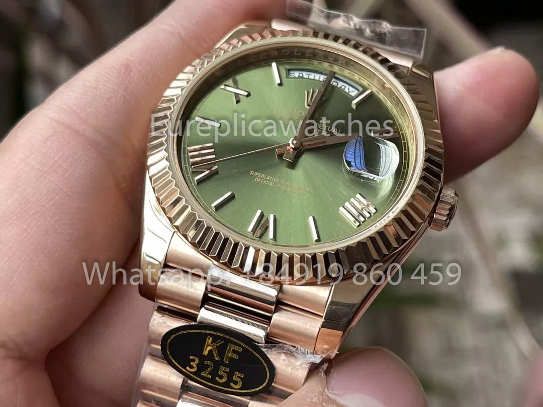Rolex Everose Gold Day Date 40 228235-0025 Green Dial  1:1 Best Clone KF Fabbrica 215 Gram