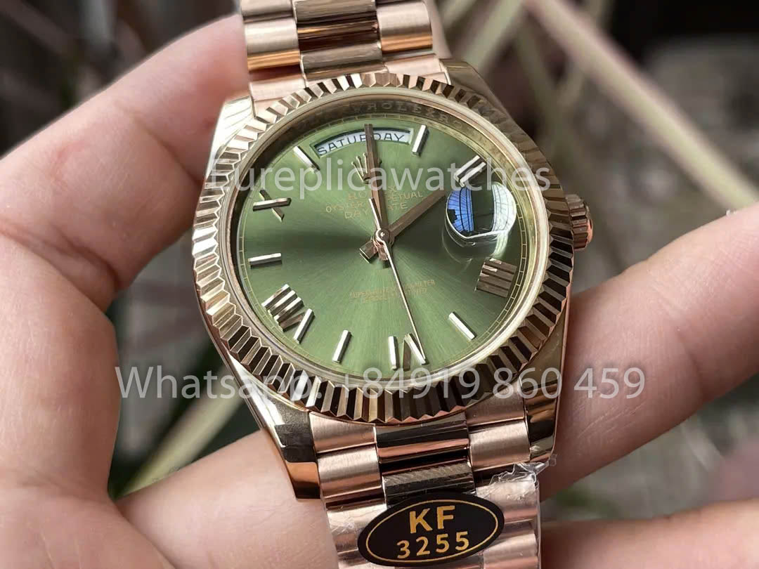 Rolex Everose Gold Day Date 40 228235-0025 Green Dial  1:1 Best Clone KF Fabbrica 215 Gram
