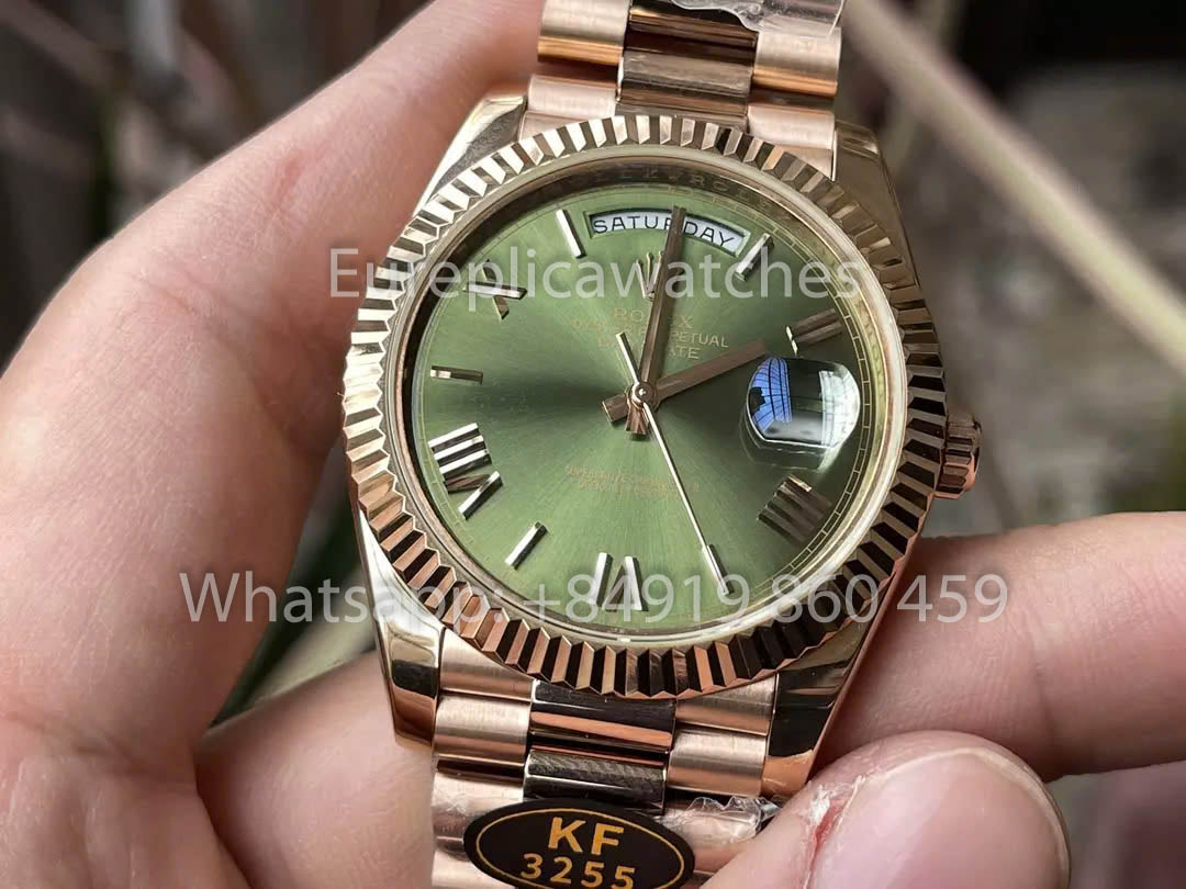 Rolex Everose Gold Day Date 40 228235-0025 Green Dial  1:1 Best Clone KF Fabbrica 215 Gram