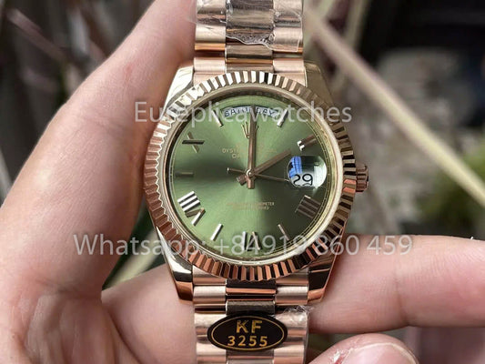 Rolex Everose Gold Day Date 40 228235-0025 Green Dial  1:1 Best Clone KF Fabbrica 215 Gram