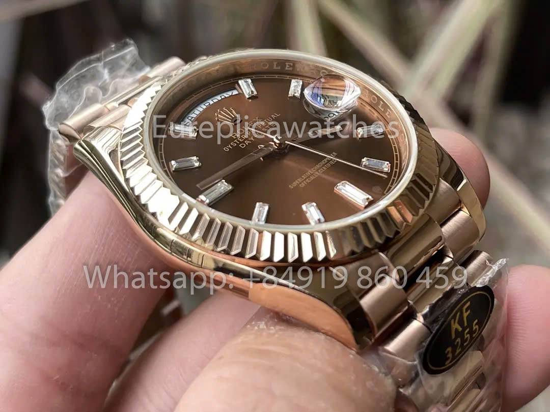 Rolex Everose Gold Day Date 40 228235-003 Chocolate Dial  1:1 Best Clone KF Fabbrica 215 Gram