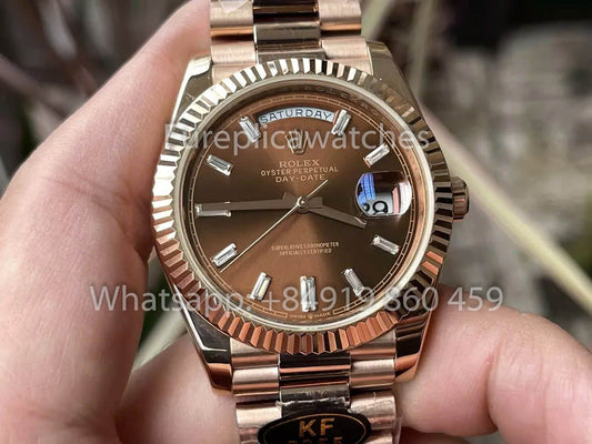 Rolex Everose Gold Day Date 40 228235-003 Esfera chocolate 1:1 Mejor clon KF Fabbrica 215 gramos