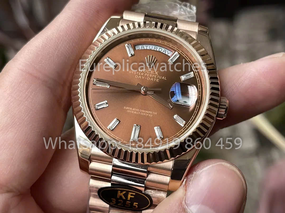 Rolex Everose Gold Day Date 40 228235-003 Chocolate Dial  1:1 Best Clone KF Fabbrica 215 Gram