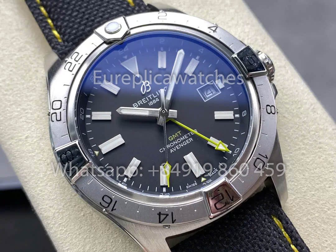 Breitling Avenger Automatic GMT 44 BLS Fabbrica 1:1 Best Clone Grigio quadrante Velcro cinturino