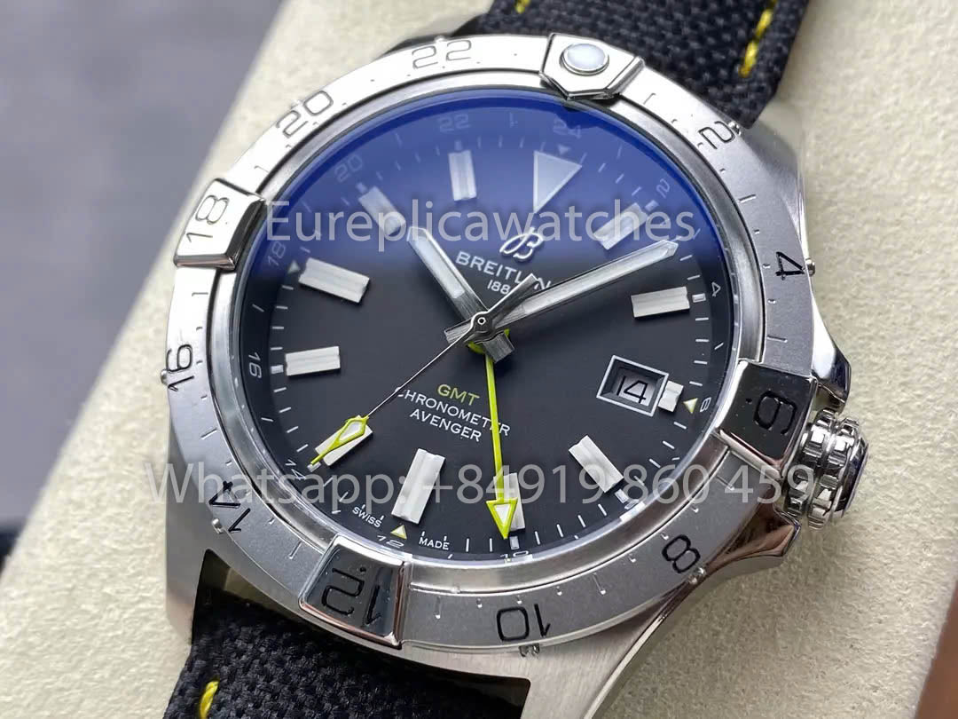 Breitling Avenger Automatic GMT 44 BLS Fabbrica 1:1 Best Clone Grigio quadrante Velcro cinturino