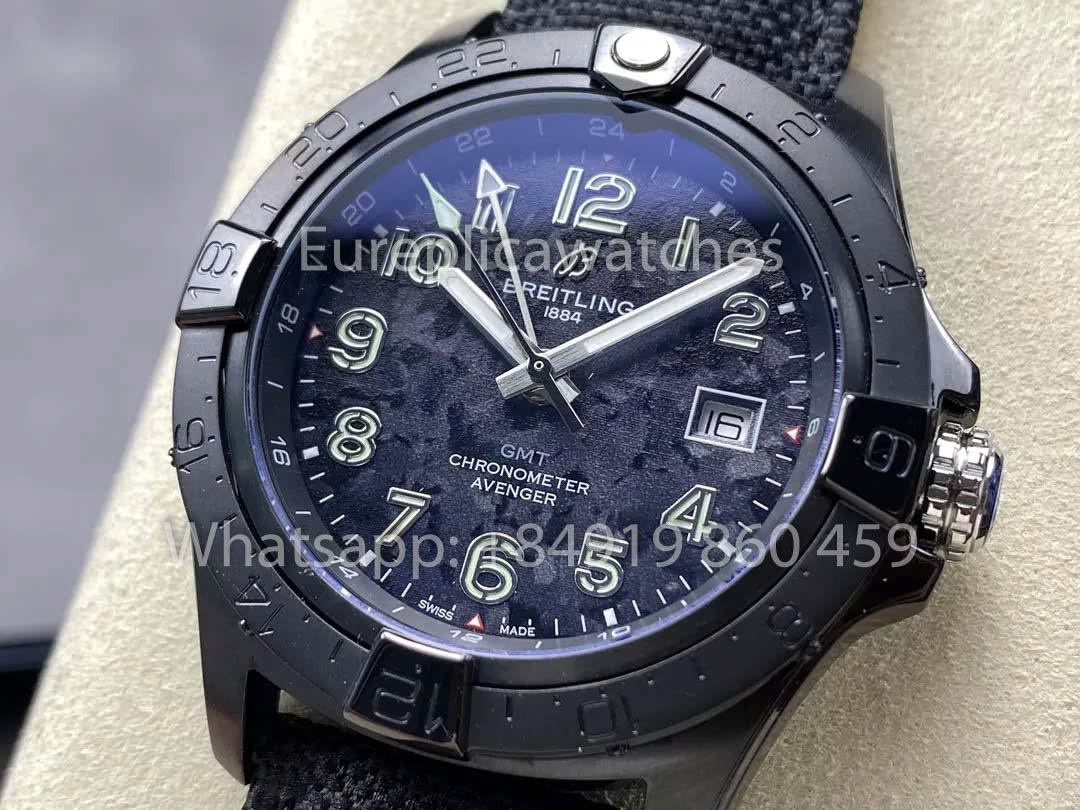 Breitling Avenger Automatic GMT 44 BLS Fabbrica 1:1 Melhor Clone Nero Velcro cinturino