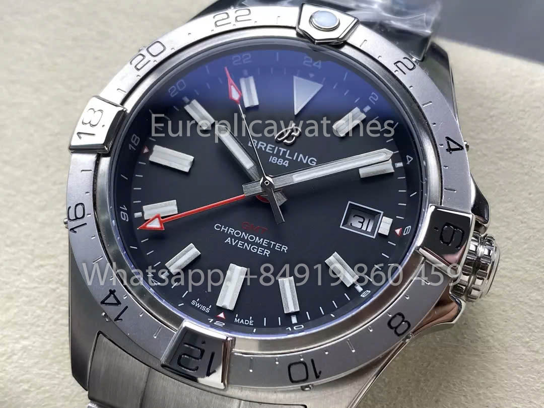 Breitling Avenger Automatic GMT 44 BLS Fabbrica 1:1 Best Clone Grigio quadrante acciaio inossidabile cinturino