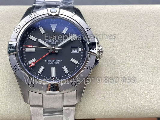 Breitling Avenger Automatic GMT 44 BLS Fabbrica 1:1 Best Clone Grigio quadrante acciaio inossidabile cinturino