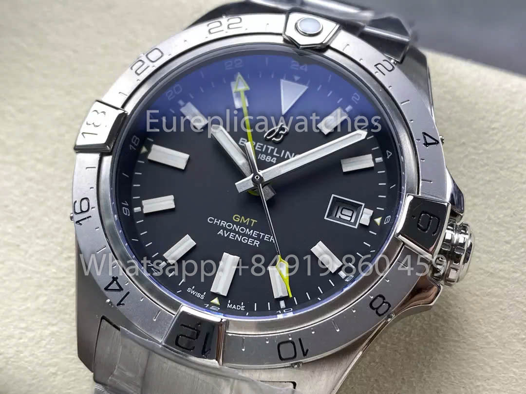 Breitling Avenger Automatic GMT 44 BLS Fabbrica 1:1 Best Clone Grigio quadrante Yellow Pointer SS