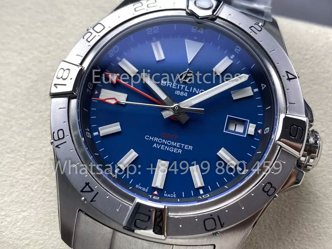 Breitling Avenger Automatic GMT 44 BLS Fabbrica 1:1 Best Clone quadrante blu acciaio inossidabile cinturino