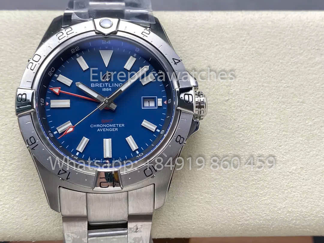 Breitling Avenger Automatic GMT 44 BLS Fabbrica 1:1 Best Clone quadrante blu acciaio inossidabile cinturino