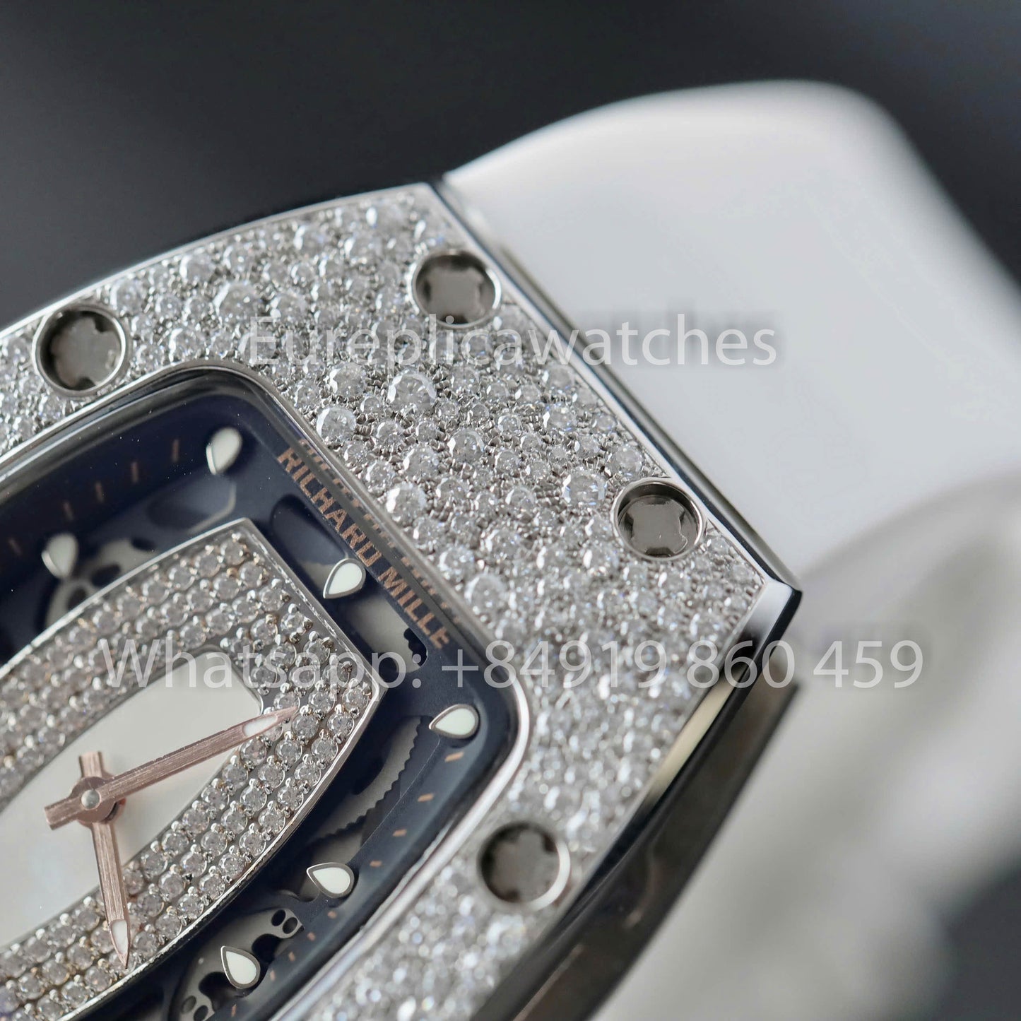 Richard Mille RM 07-01 1:1 Best Clone RM Fabbrica Custom Moissanite Stone White cinturino