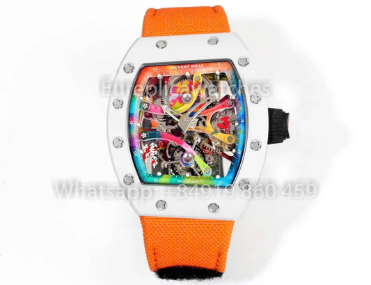 RICHARD MILLE RM 68-01 Tourbillon Cyril Kongo Watch 1:1 Best Clone RM Fabbrica White Case Velcro Orange cinturino