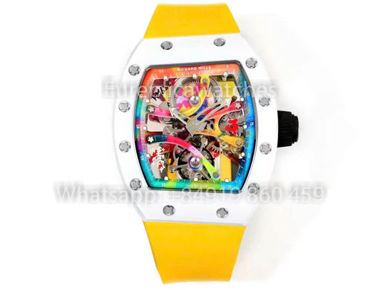 RICHARD MILLE RM 68-01 Tourbillon Cyril Kongo Watch 1:1 Best Clone RM Fabbrica White Case Rubber Yellow cinturino
