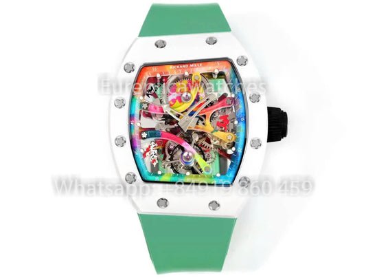 RICHARD MILLE RM 68-01 Tourbillon Cyril Kongo Watch 1:1 Best Clone RM Fabbrica Green Case Rubber Yellow cinturino