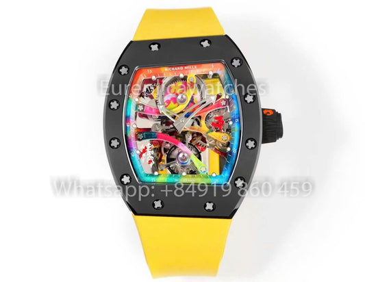 RICHARD MILLE RM 68-01 Tourbillon Cyril Kongo Watch 1:1 Best Clone RM Fabbrica Black Case Yellow Rubber cinturino