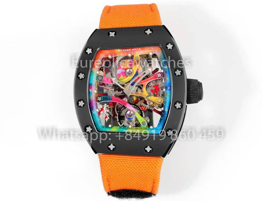 RICHARD MILLE RM 68-01 Tourbillon Cyril Kongo Watch 1:1 Best Clone RM Fabbrica Black Case Orange Velcro cinturino