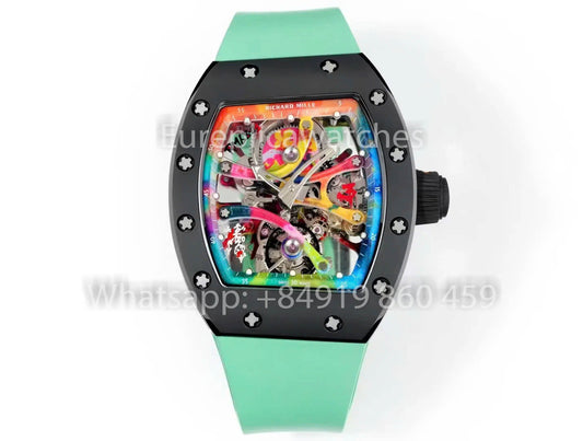 RICHARD MILLE RM 68-01 Tourbillon Cyril Kongo Watch 1:1 Best Clone RM Fabbrica Black Case Green Rubber cinturino