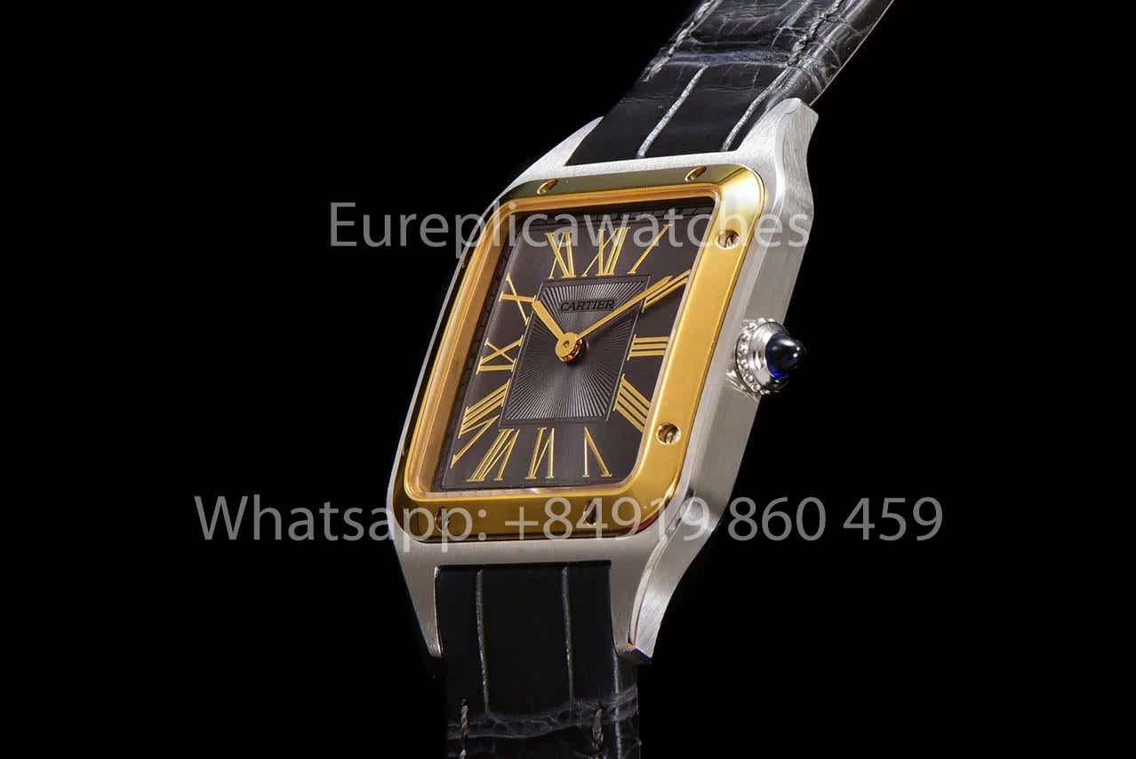 Cartier Santos-Dumont W2SA0015 1:1 Best Clone F1 Fabbrica Grigio quadrante Yellow Oro lunetta