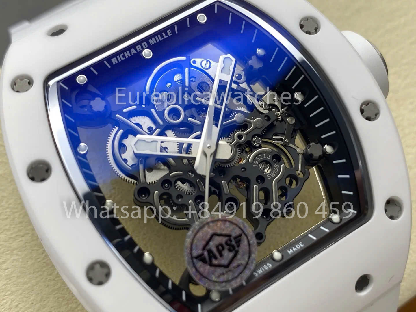 RICHARD MILLE RM055 Bianco ceramica Cassa 1:1 Best Clone APS Fabbrica Bianco cinturino