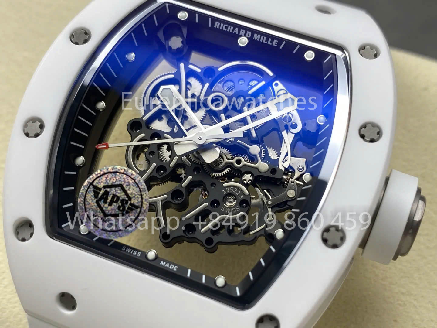 RICHARD MILLE RM055 Bianco ceramica Cassa 1:1 Best Clone APS Fabbrica Bianco cinturino
