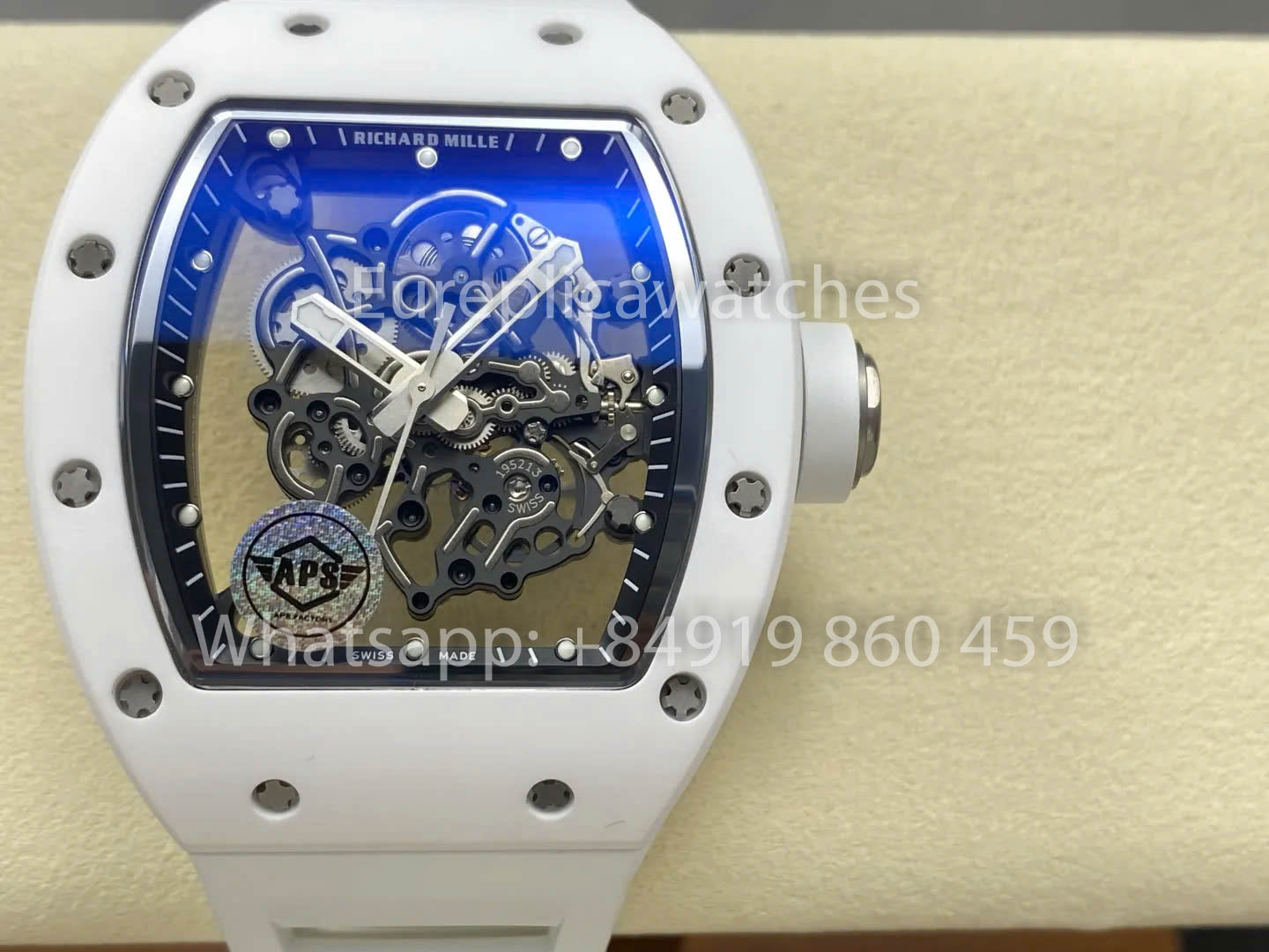 RICHARD MILLE RM055 Bianco ceramica Cassa 1:1 Best Clone APS Fabbrica Bianco cinturino