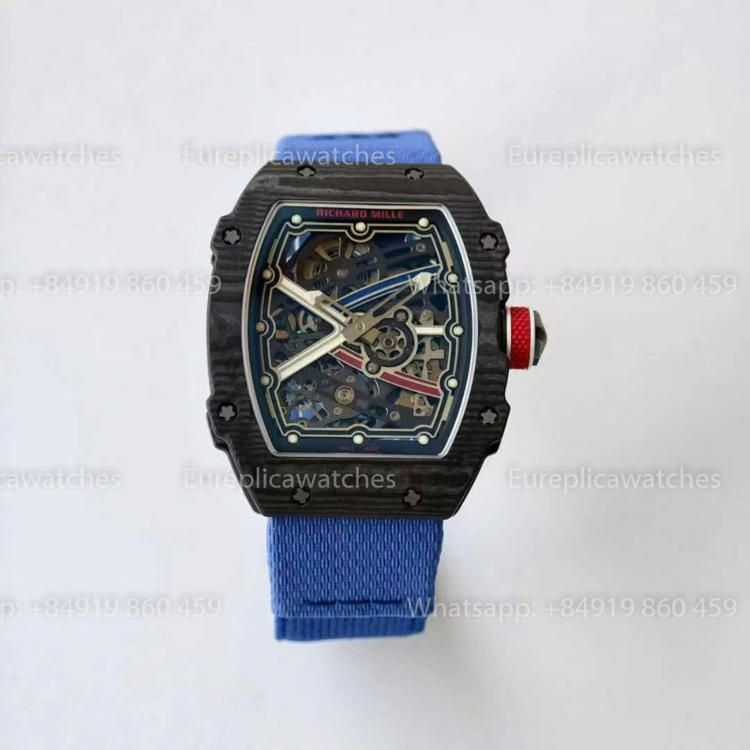 Replica Richard Mille RM67-02 quadrante France VAF Factory miglior versione 1:1 carbonio nero con cinturino blu