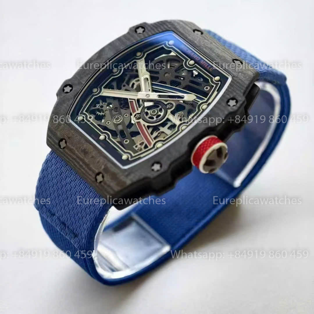 Replica Richard Mille RM67-02 quadrante France VAF Factory miglior versione 1:1 carbonio nero con cinturino blu