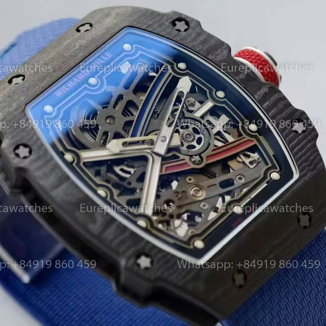 Replica Richard Mille RM67?02 quadrante France VAF Factory miglior versione 1:1 carbonio nero con cinturino blu