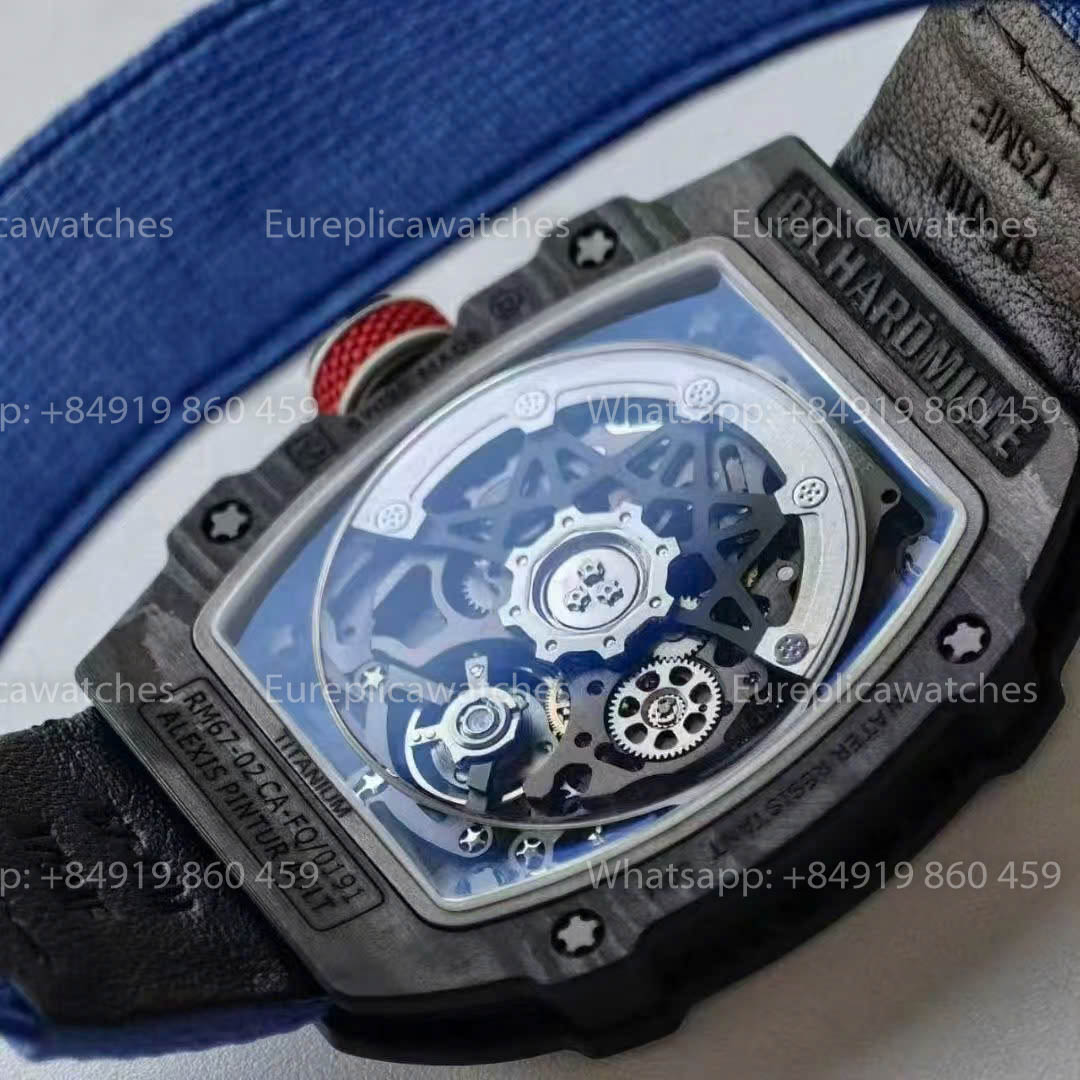 Replica Richard Mille RM67?02 quadrante France VAF Factory miglior versione 1:1 carbonio nero con cinturino blu