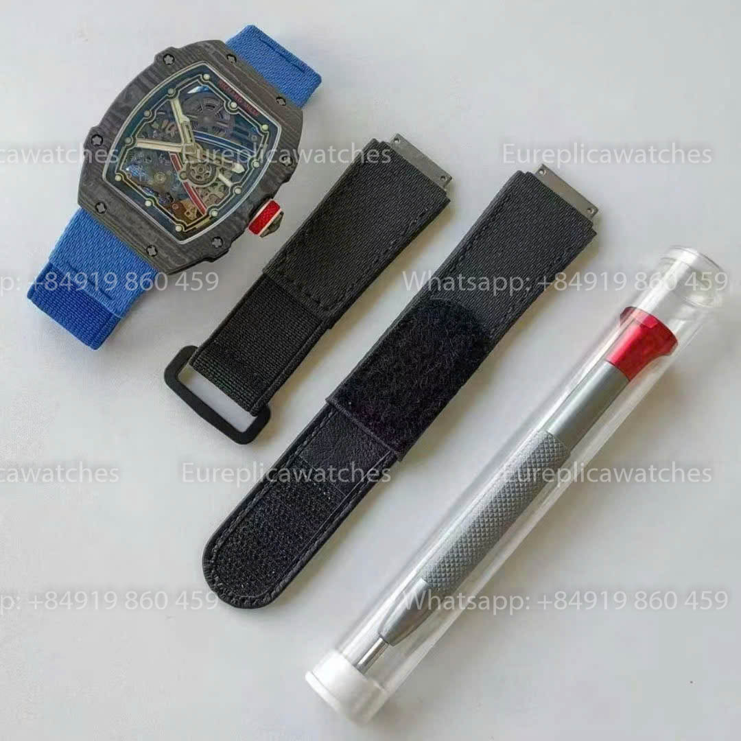 Replica Richard Mille RM67-02 quadrante France VAF Factory miglior versione 1:1 carbonio nero con cinturino blu