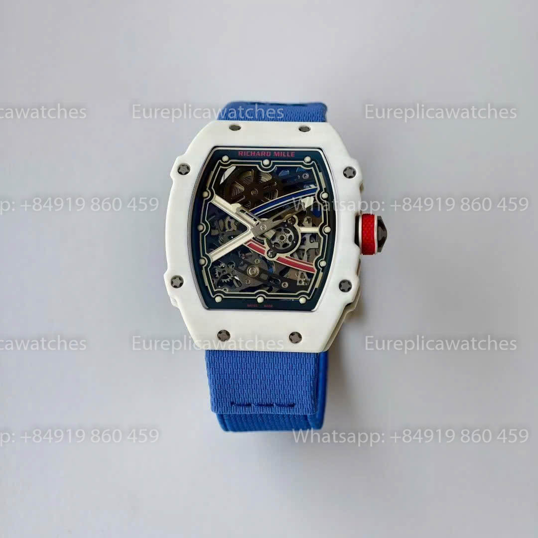 Replica Richard Mille RM67?02 quadrante France VAF Factory miglior versione 1:1 carbonio bianco con cinturino blu