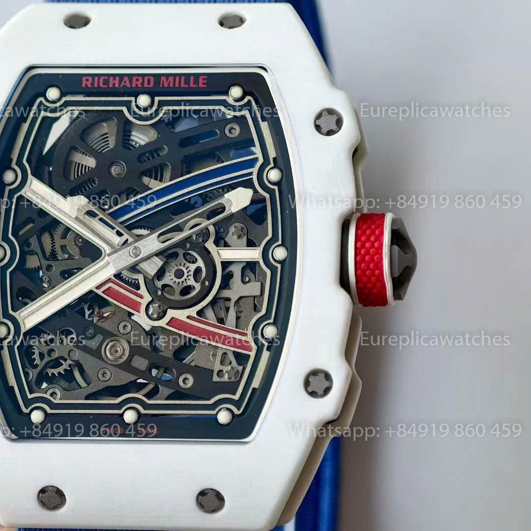 Replica Richard Mille RM67-02 quadrante France VAF Factory miglior versione 1:1 carbonio bianco con cinturino blu