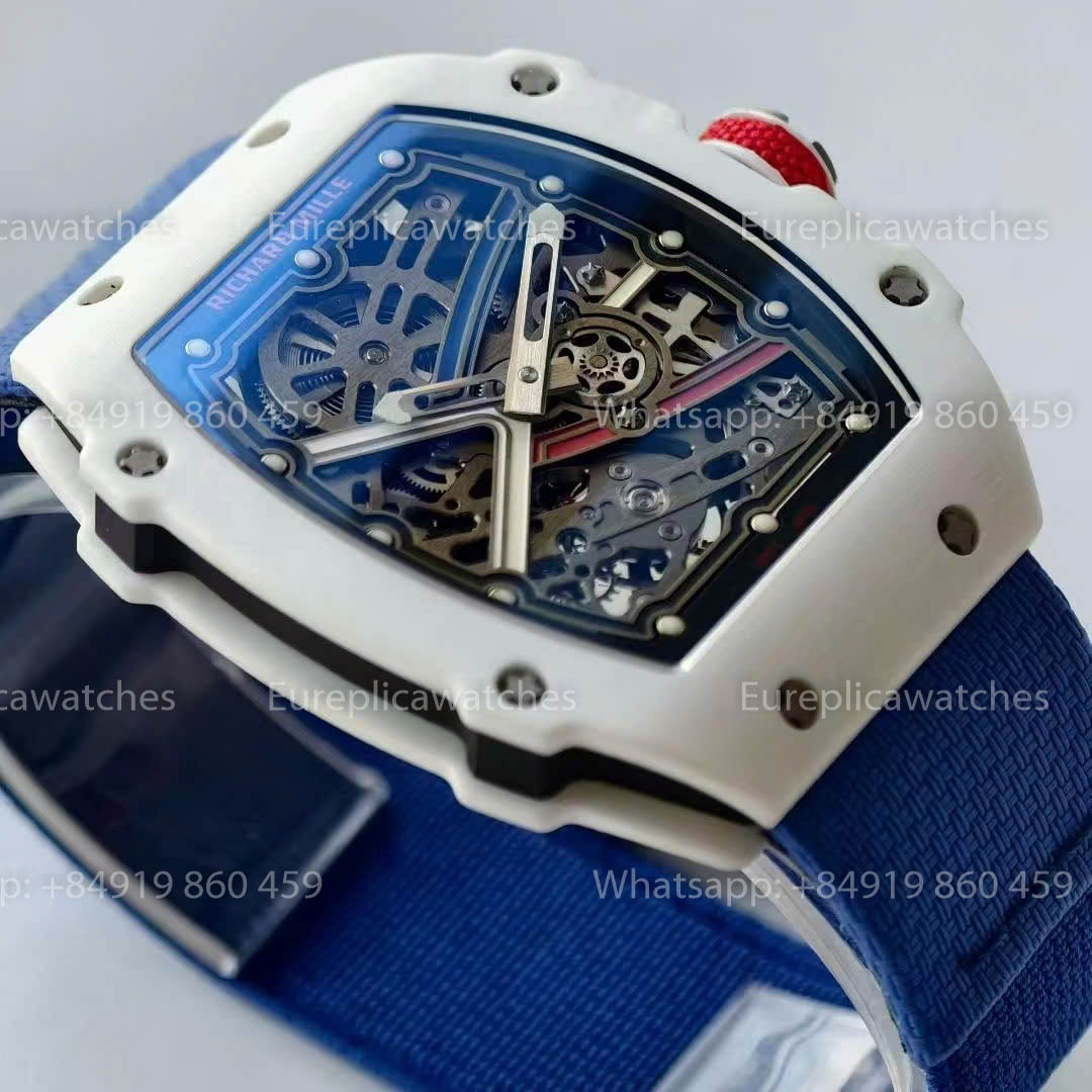 Replica Richard Mille RM67-02 quadrante France VAF Factory miglior versione 1:1 carbonio bianco con cinturino blu