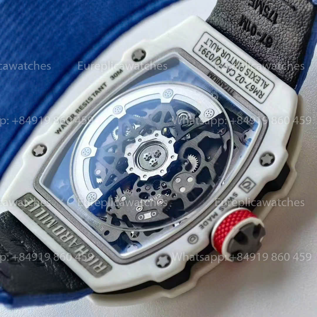 Replica Richard Mille RM67?02 quadrante France VAF Factory miglior versione 1:1 carbonio bianco con cinturino blu