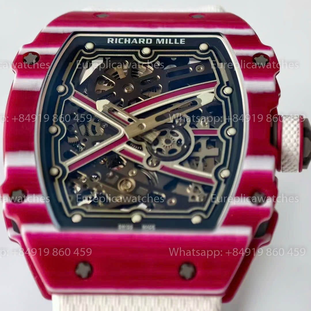 Replica Richard Mille RM67?02 cassa in carbonio rosso VAF Factory miglior versione 1:1 con cinturino bianco