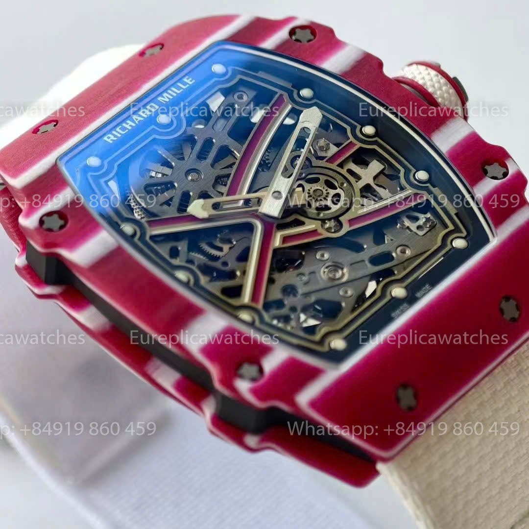 Replica Richard Mille RM67?02 cassa in carbonio rosso VAF Factory miglior versione 1:1 con cinturino bianco